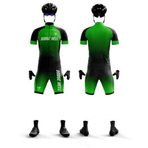 Men’s Green Black Pro Cycling Kit – Aero Fit Jersey & Padded Cycling Shorts