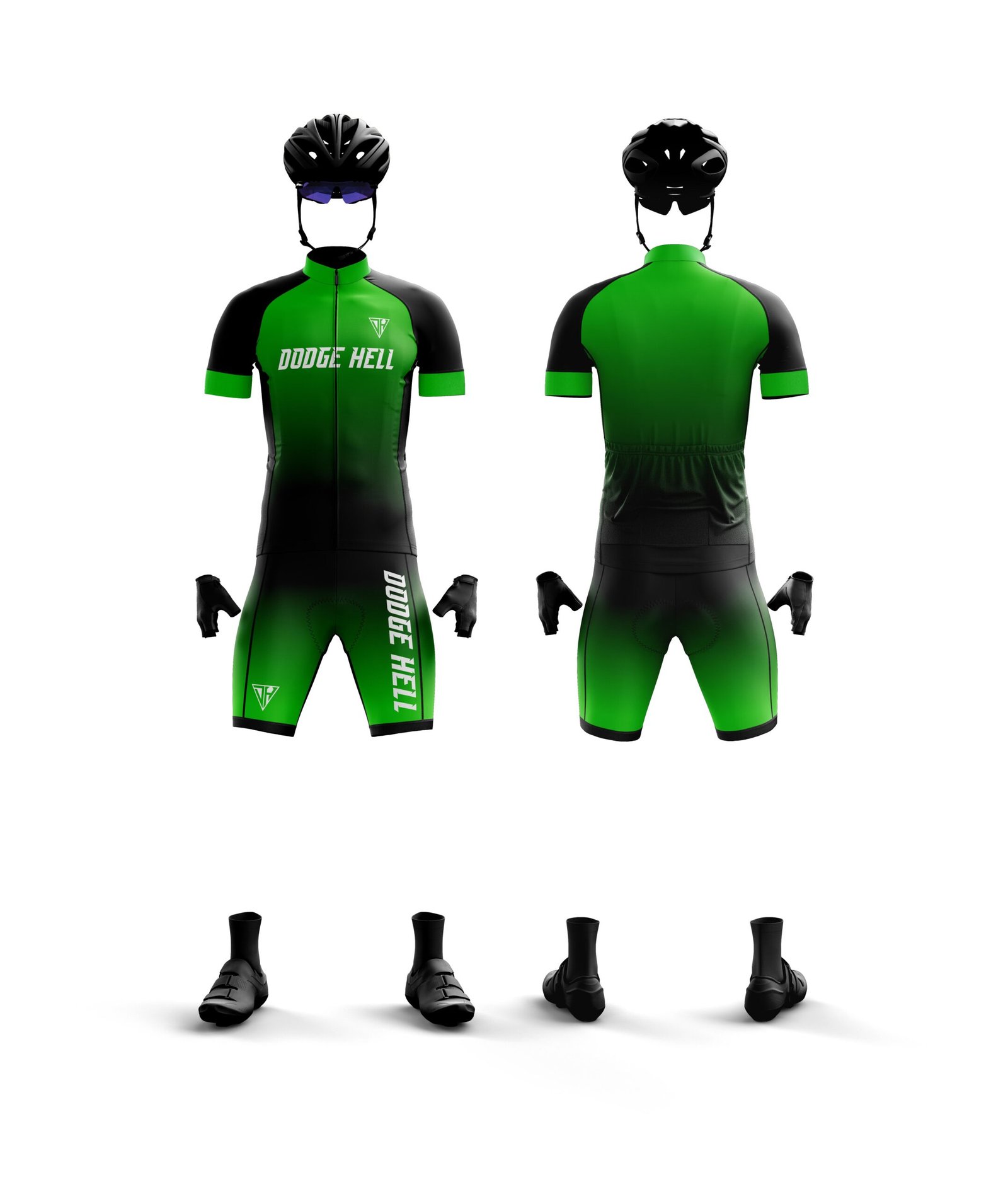 Men’s Green Black Pro Cycling Kit – Aero Fit Jersey & Padded Cycling Shorts