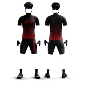 Men’s Black Red Pro Cycling Kit – Race Fit Jersey & Padded Cycling Shorts
