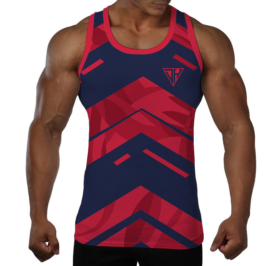 Men’s Red Navy Athletic Tank Top – Breathable Sleeveless Gym & Training Shirt