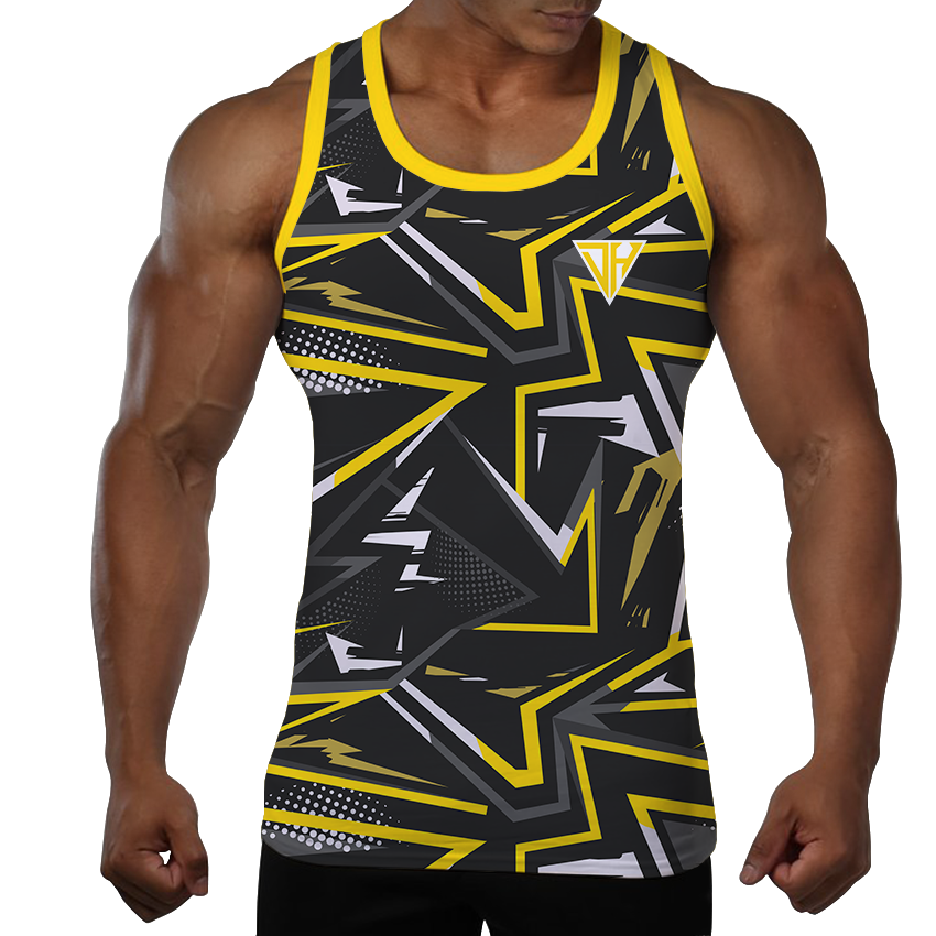 Men’s Black Yellow Athletic Tank Top – Breathable Sleeveless Gym & Training Shirt