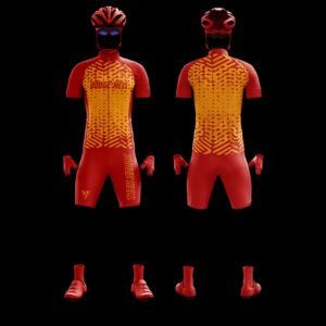 Men’s Red Yellow Pro Cycling Kit – Performance Jersey & Padded Cycling Shorts