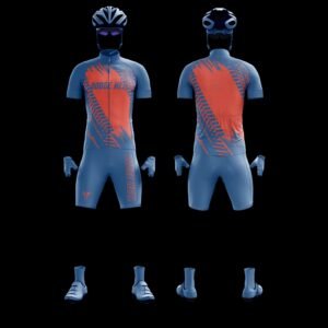 Men’s Blue Red Pro Cycling Kit – Aero Fit Jersey & Padded Cycling Shorts