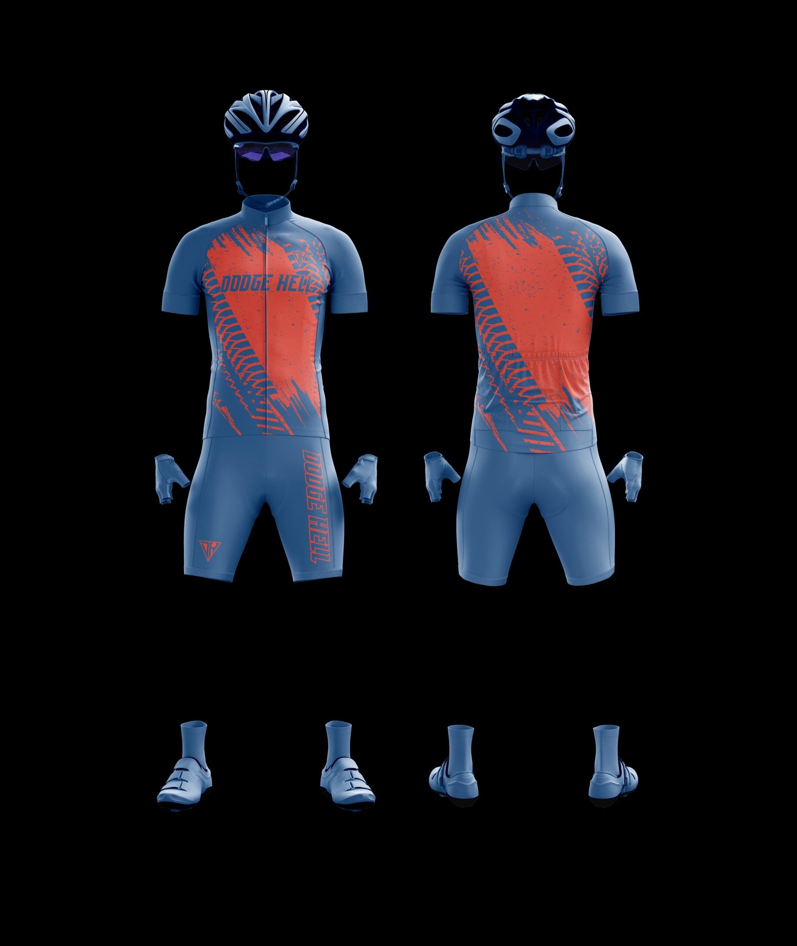 Men’s Blue Red Pro Cycling Kit – Aero Fit Jersey & Padded Cycling Shorts