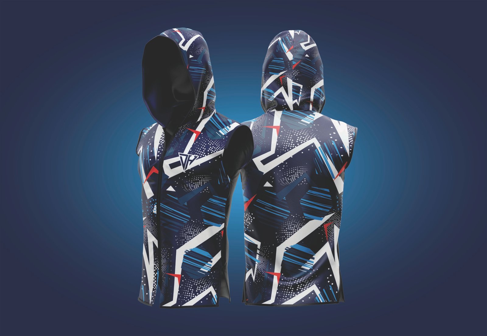 Men’s Sleeveless Hooded Gym Hoodie – Blue Geometric Athletic Vest | Bodybuilding Workout Tank | Training Fitness Hoodie
