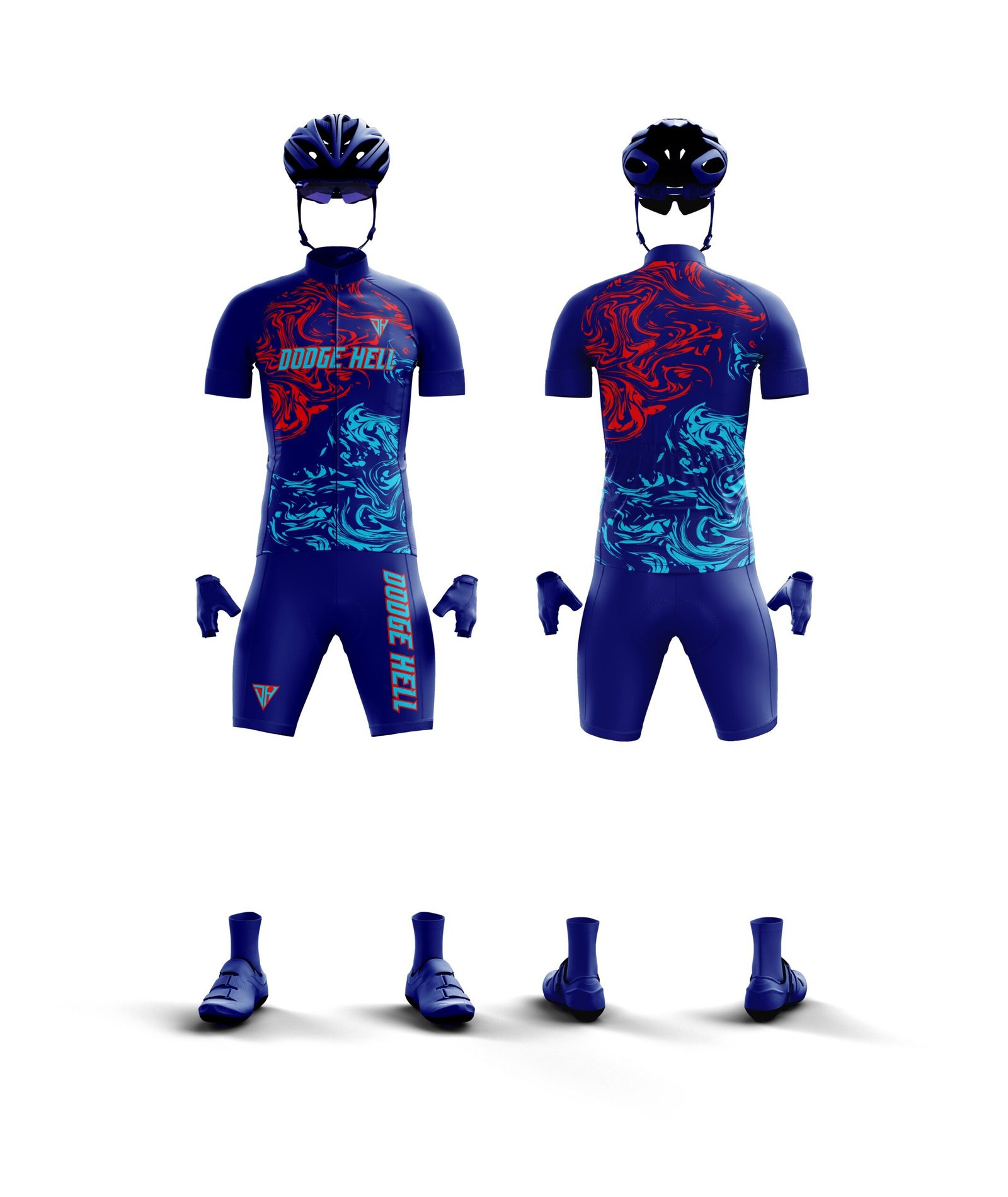 Men’s Blue Abstract Pro Cycling Kit – Aero Fit Jersey & Padded Cycling Shorts