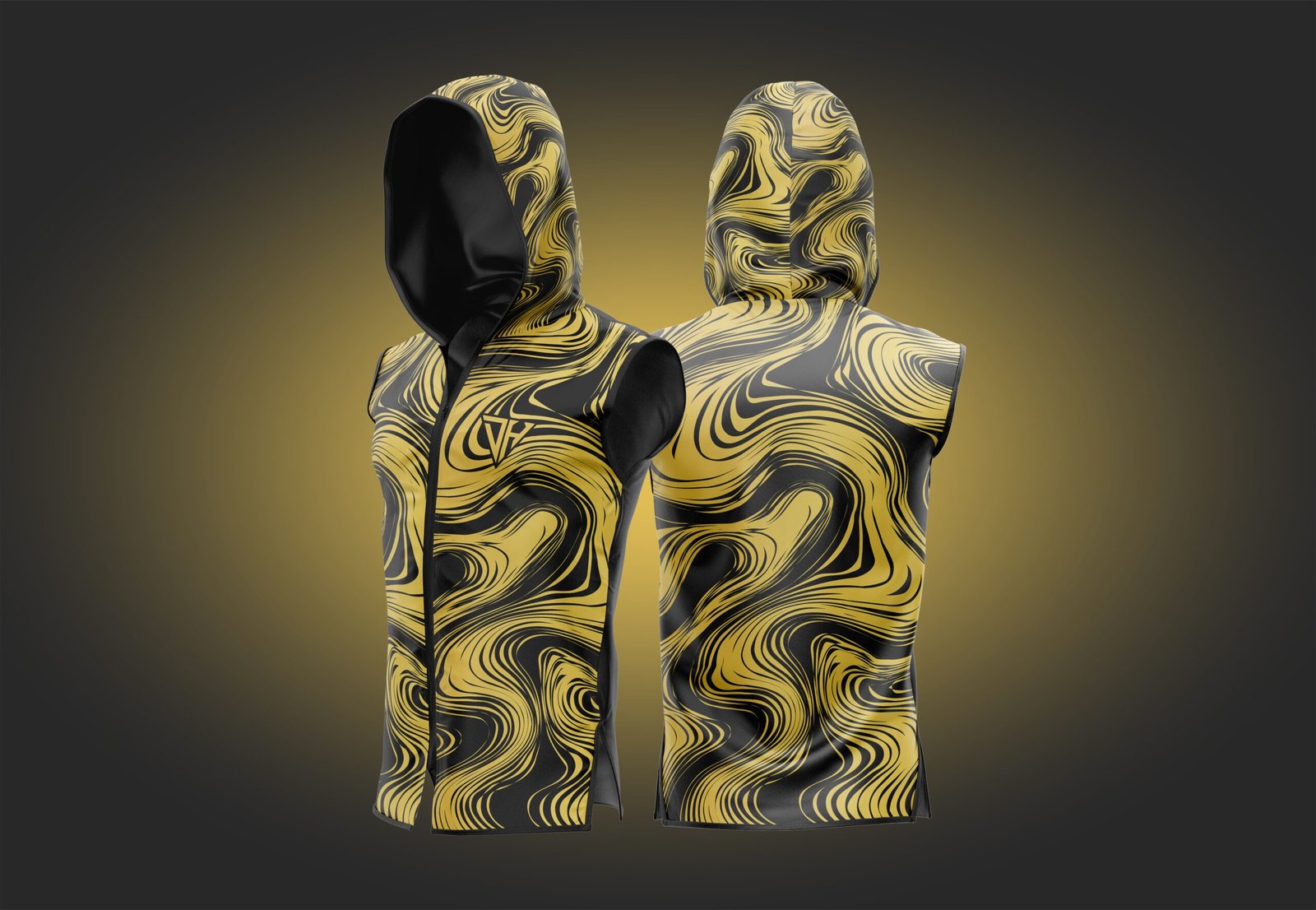 Men’s Gold Marble Sleeveless Hoodie – Luxury Gym Vest | Hooded Workout Tank | Bodybuilding Fitness Training Hoodie