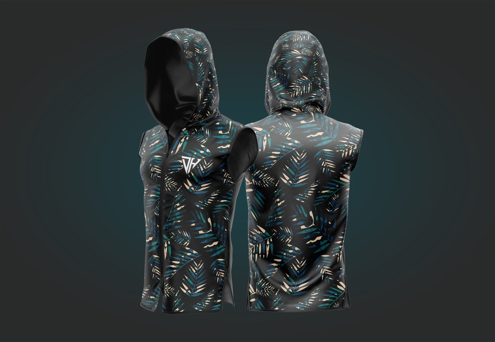 Men’s Tropical Sleeveless Hoodie – Palm Leaf Gym Vest | Hooded Workout Tank | Fitness & Bodybuilding Training Hoodie